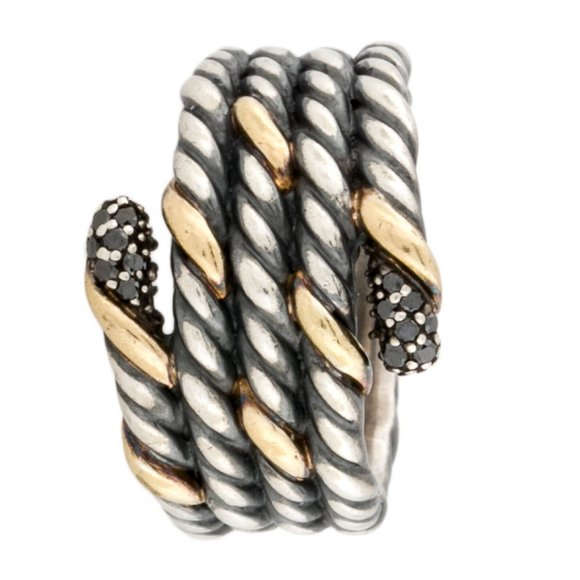 DAVID YURMAN 18K YELLOW GOLD & STERLING SILVER DIAMOND TWO-TONE CABLE BAND RING - Picture 2 of 8